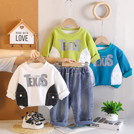 Autumn Outfit Set 2026 New Style Boys' Letter Sweatshirt Stylish Toddler Clothes Handsome Baby Children's Wholesale