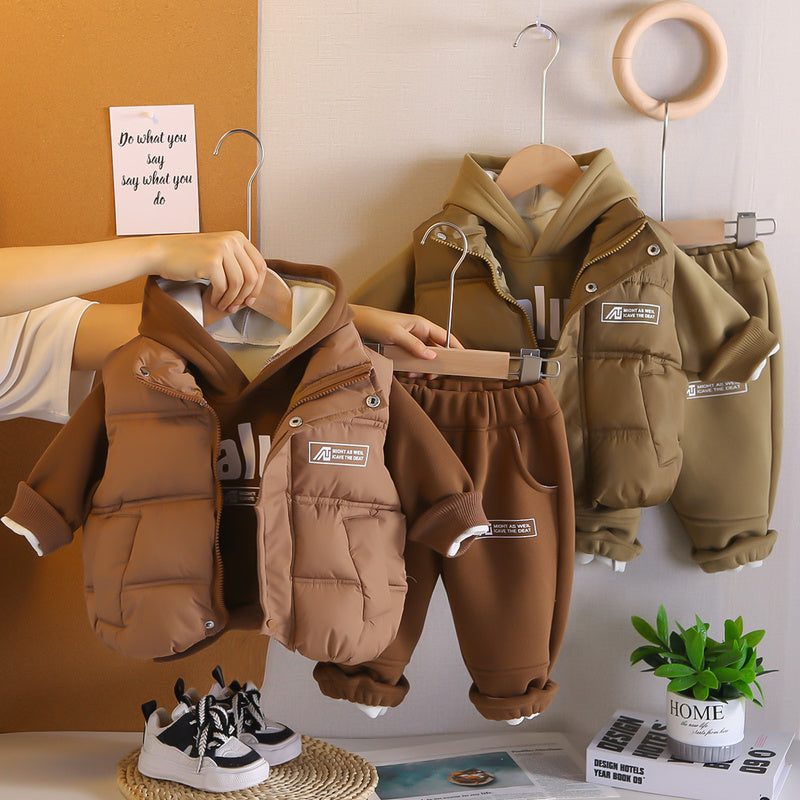 Fleece 2025 New Children's Clothing 1 to 3 Years Old Baby Autumn Winter Boys Vest Three-Piece Set