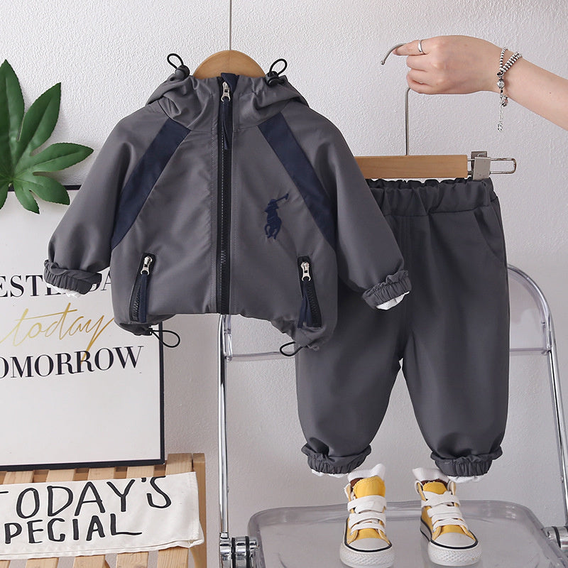 Outfit 2026 New Fashionable Infant Toddler Boys' Spring and Autumn Color-Block Embroidered Long-Sleeve Three-Piece Set