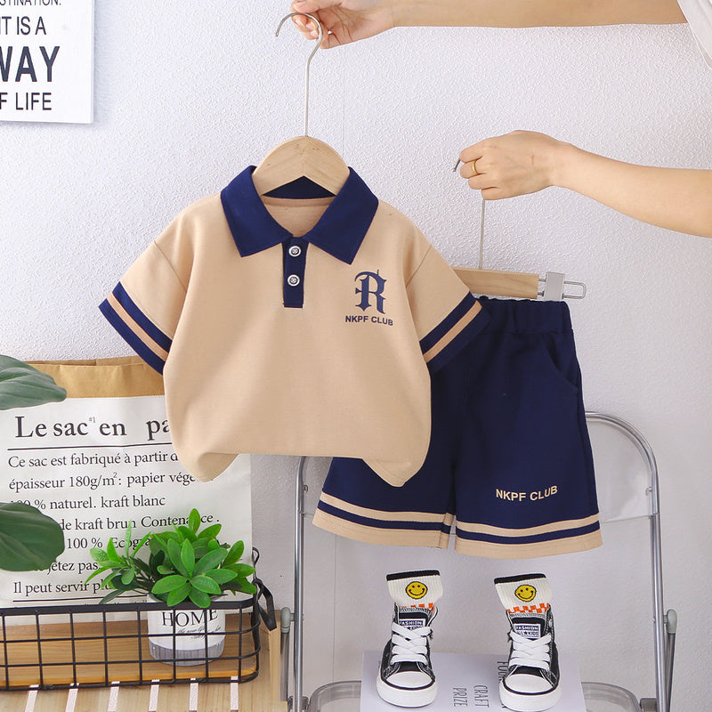 Boys' Outfit with Letter Print Short Sleeve 2026 New Fashionable Two-Piece Summer Set for Children Trendy Baby Clothes