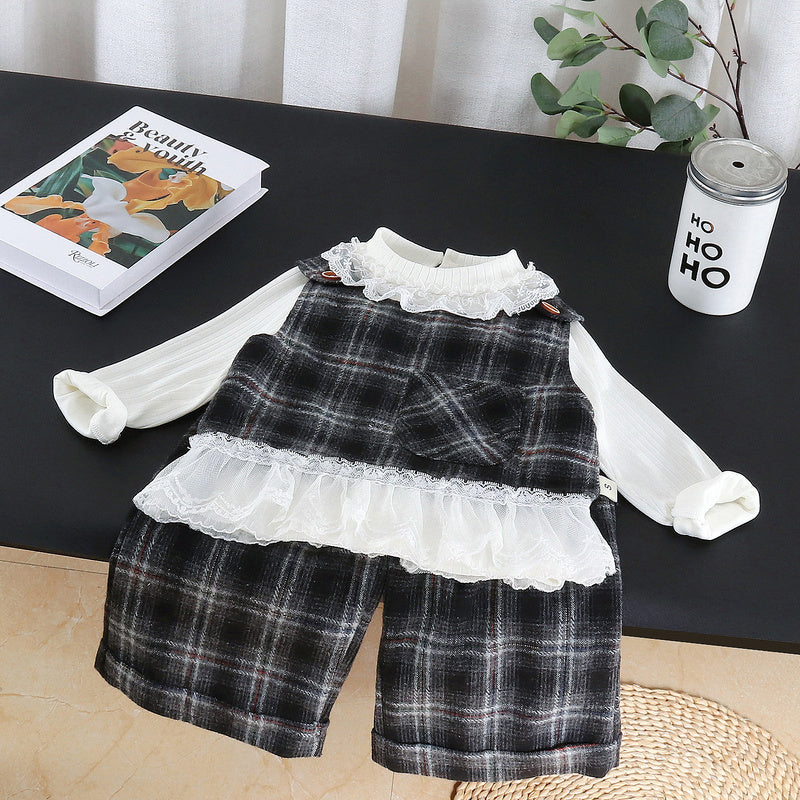 Outfit for Girls 2026 New Autumn Baby Clothes Stylish Large Plaid Vest Three-Piece Set Children's Clothing