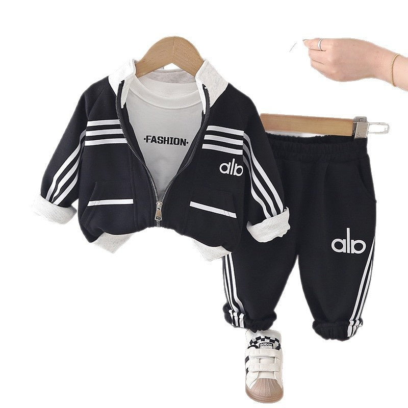 2026 New Children's Clothing and Autumn Striped Jacket Three-Piece Set 1-Year-Old Boys' Spring Fashion Outfit