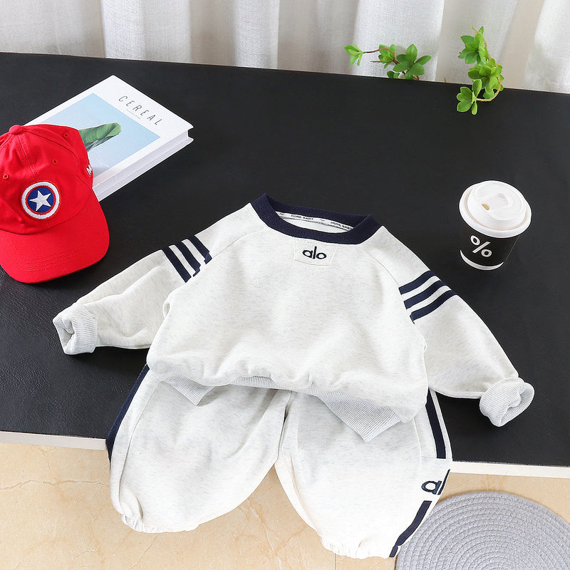 Boys' Outfit 2026 New Fashionable Baby Sweatshirt with Letter Print on the Collar Children's Spring and Autumn Casual Two-Piece Set