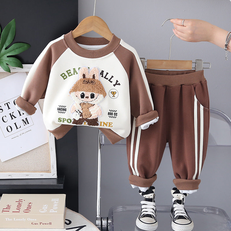 2025 New Boys and Girls Sweatshirt Autumn Stylish Children's Set Sports Long Sleeve Two-Piece Baby Clothes Kids' Clothing