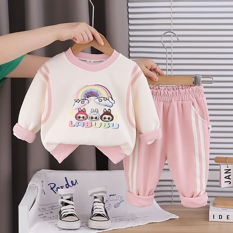 2025 New Boys and Girls Sweatshirt Autumn Stylish Children's Set Sports Long Sleeve Two-Piece Baby Clothes Kids' Clothing