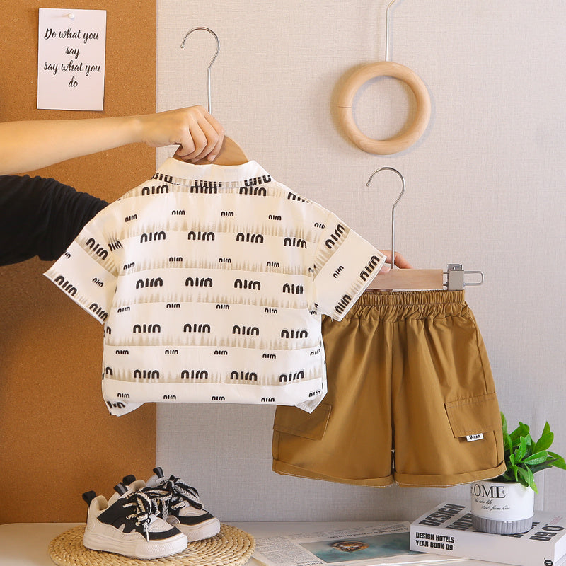 Boys' Short-Sleeve 2026 New Stylish Baby Summer Clothes Trendy Three-Piece Set with Pocket Cover and Bear Design