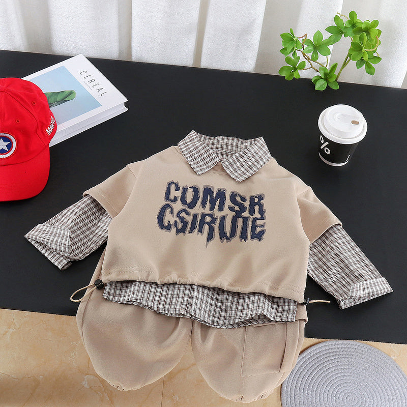 Boys' Suit 2026 New Spring and Fashionable Children's Casual Plaid Lapel Three-Piece Set for Babies in Autumn
