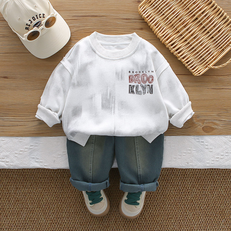 Boys' Spring and Autumn Sports Tie-Dye English Sweatshirt Two-Piece Set Children's Casual Long-Sleeve Clothes Baby Stylish Outfit