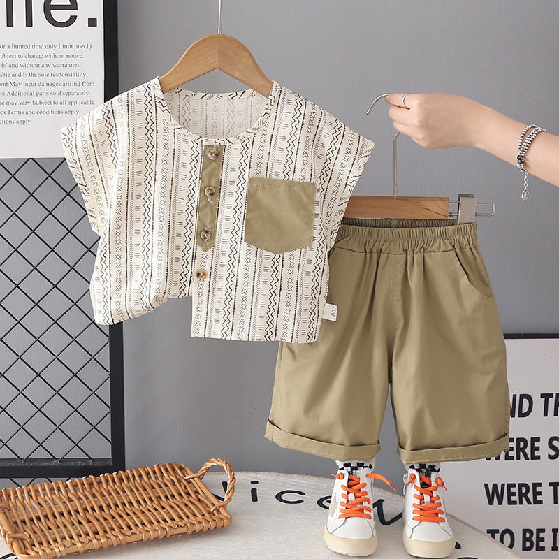 Baby Summer 2026 New Fashionable Children's Thin Cardigan Cotton Short-Sleeve Shorts Two-Piece Set Trendy