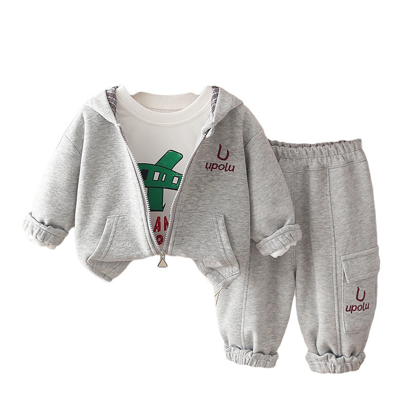 Boys' Outfit 2026 New Fashionable Children's Clothing Spring and Autumn Cartoon Airplane Three-Piece Set