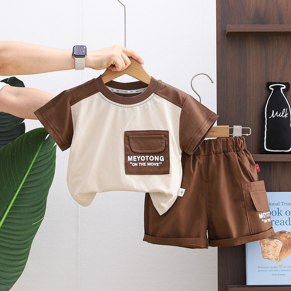 New stylish summer outfit boys, trendy two-piece set for toddlers and infants with letter-printed short sleeves