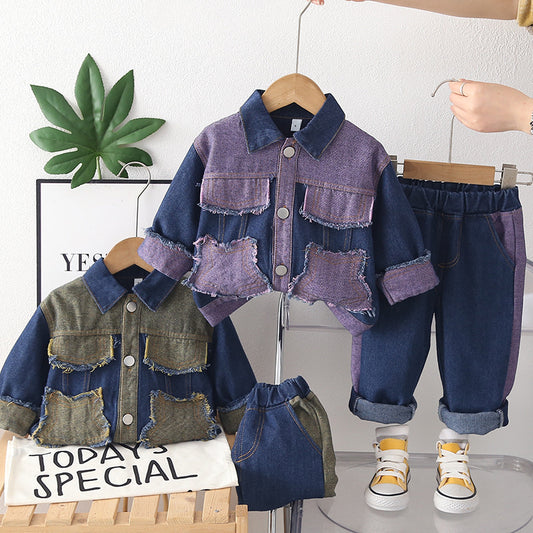 Girls' Outfit Spring and Autumn 2026 New Fashionable Children's Denim Star Jacket Baby Girl Stylish Two-Piece Set Trendy