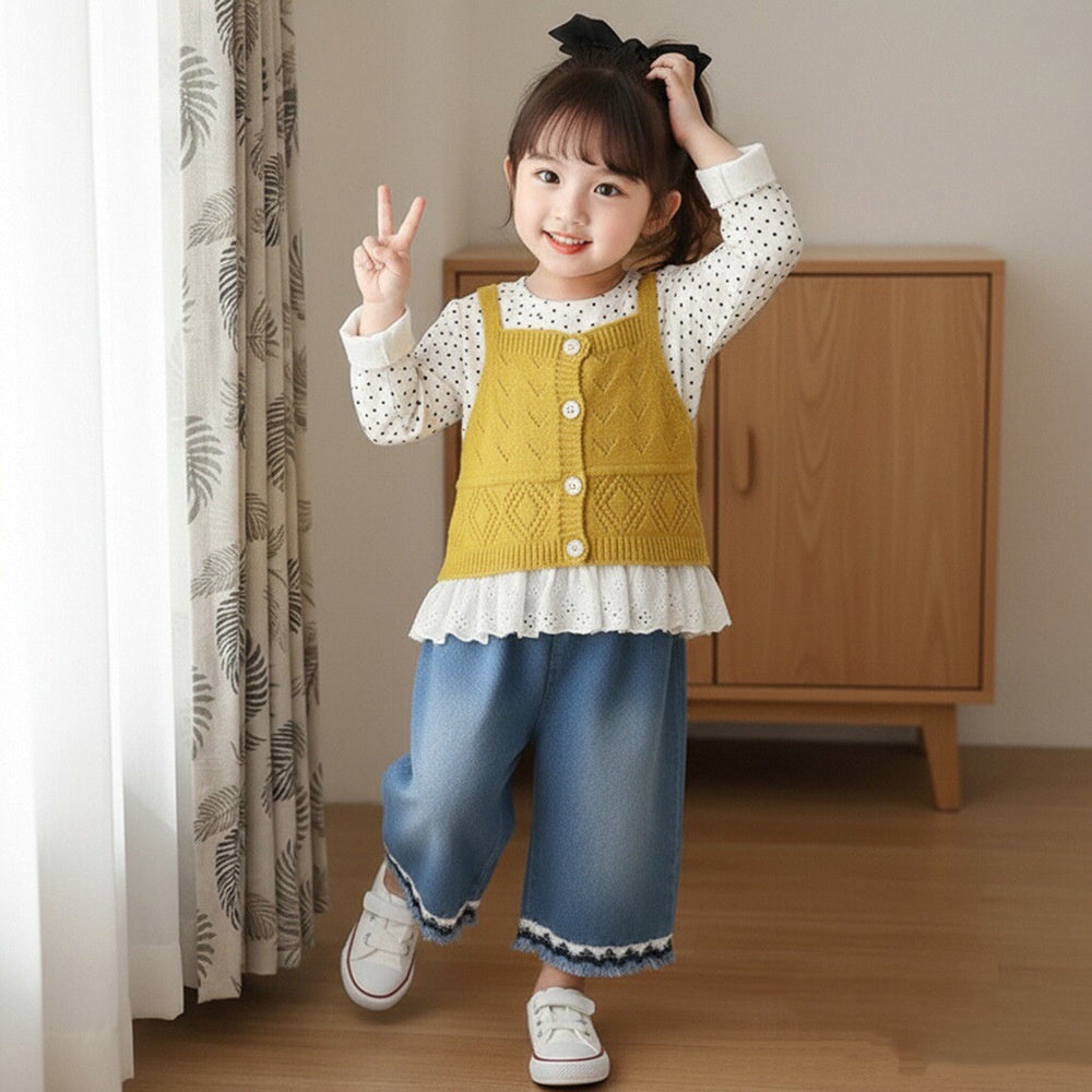 Baby Girl Outfit 2026 New Casual Stylish Children's Girls' Spring and Autumn Three-Piece Set with Camisole Sweater