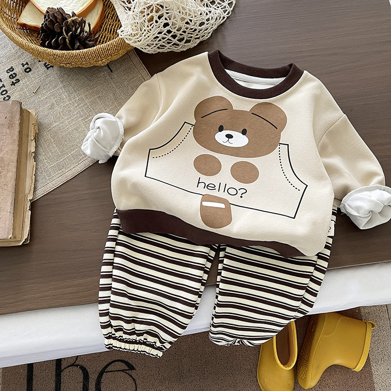 Boys' Spring Outfit Children's Cartoon Animal Round Neck Two-Piece Set 2026 New Style 1-3 Years Old Baby Sweatshirt Trendy Clothes