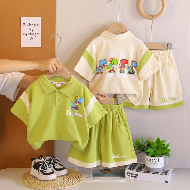 Boys' Outfit Set Dinosaur Short Sleeve Style 2026 New Children's Button-Down Shirt Baby Summer Clothes Toddler Clothing