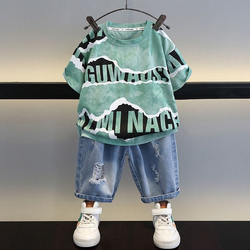 Boys' Short-Sleeve Suit 2026 New Fashionable Summer Outfit Boys, Cool and Stylish Streetwear for Kids, Popular Children's Clothing