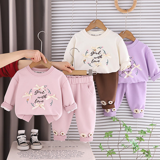 Baby girl sweatshirt set, spring and autumn outfit, girls' sportswear, 2026 new stylish two-piece outfit for little girls