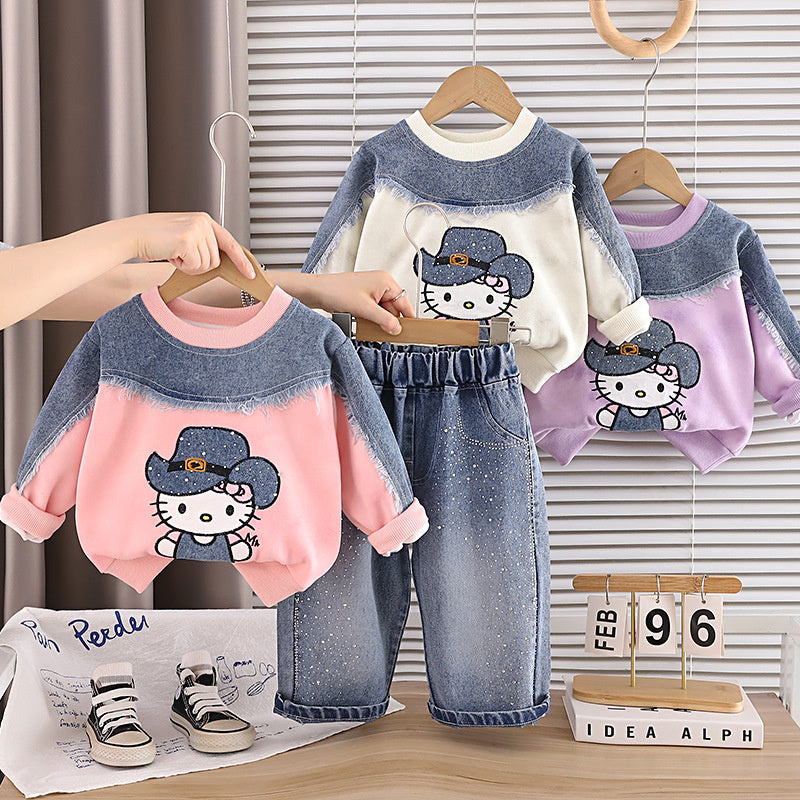Girls' Outfit Baby 2026 New Fashionable Infant Children's Spring and Autumn Long-Sleeve Cartoon Sweatshirt Two-Piece Set Trendy