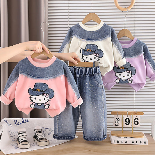 Girls' Outfit Baby 2026 New Fashionable Infant Children's Spring and Autumn Long-Sleeve Cartoon Sweatshirt Two-Piece Set Trendy