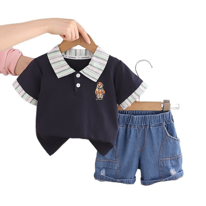 Children's Summer Clothing 2026 New Model Baby Embroidered Cartoon Bear Short Sleeve Two-Piece Set Trendy