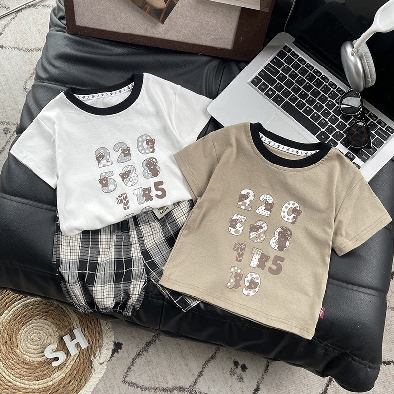 Baby Boy Summer Digital Bear Short Sleeve Set 2026 New Cartoon Shorts Infant Two-Piece Trendy Children's Clothing