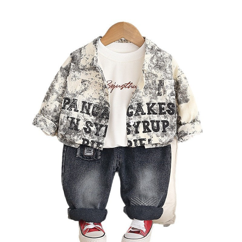 Baby Boy Spring and Autumn Outfit 2026 New Cute Infant Clothes Toddler Embroidered Letter Long Sleeve Three-Piece Set Trendy