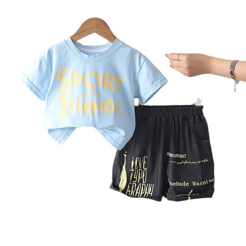 Boys' Outfit 2026 New Style Infant Children's Summer Clothes Stylish Baby Boy Letter Print Short Sleeve Two-Piece Set