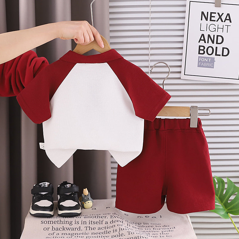Boys' Short-Sleeve Suit 2026 New Fashionable Summer Outfit for Young Children with English Collar, Lightweight Casual Trendy Clothing