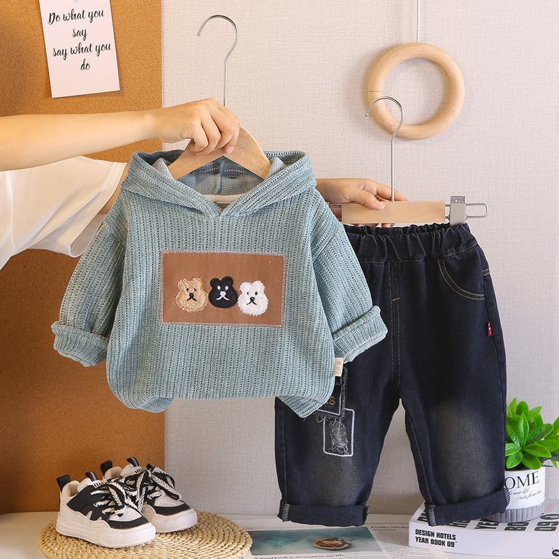 Children's Clothing Boys Spring and 2025 New Fashionable Baby Autumn Cartoon Three Bears Hooded Set