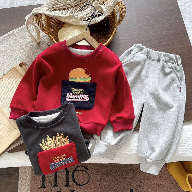Boys' Outfit Spring Autumn 2026 New Fashionable Cartoon Sweatshirt and Pants 1-2 Year Old Baby Boy Two-Piece Set