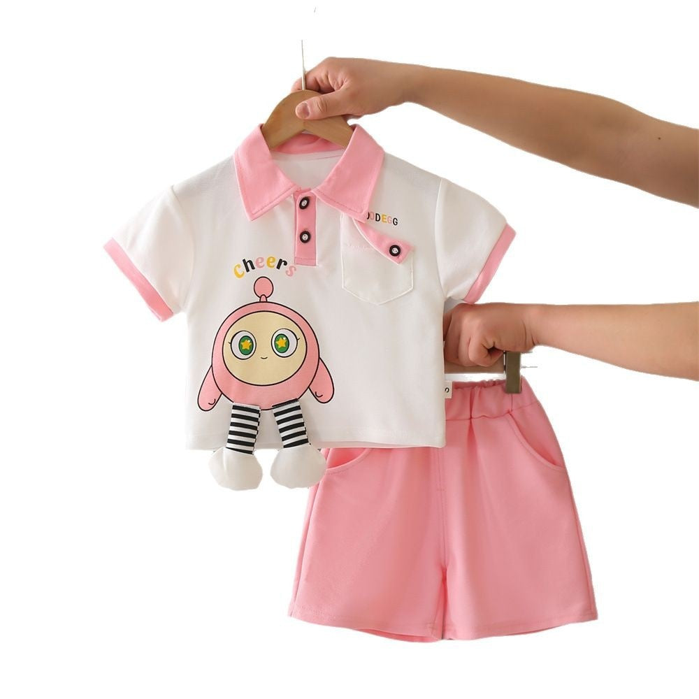 Girls' Outfit 2025 New Fashionable Baby Children's Summer Cartoon Short-Sleeve Two-Piece Set Trendy Toddler Clothes