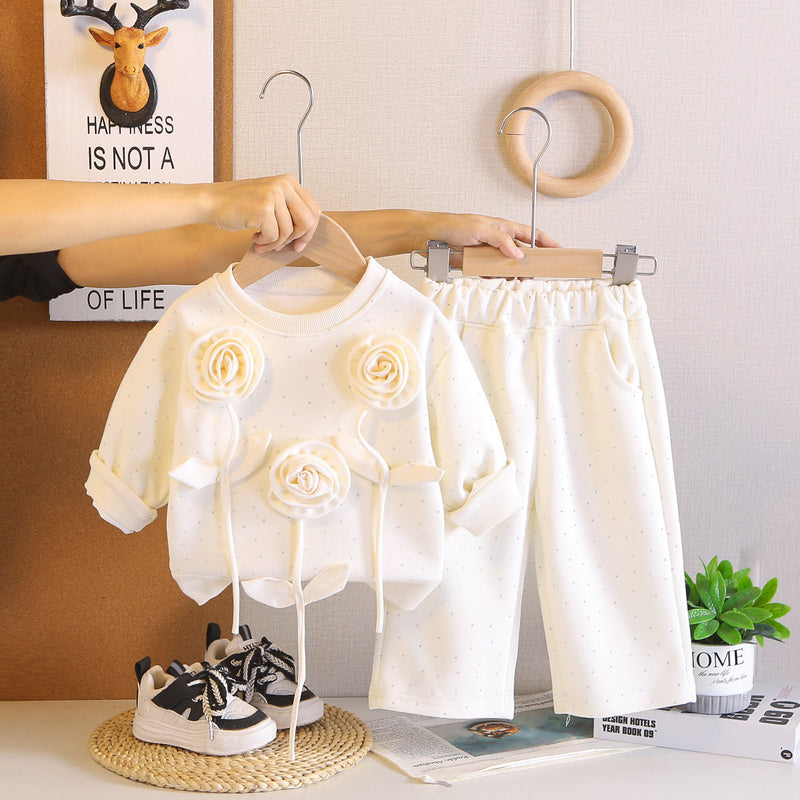 Baby girl's stylish and fashionable spring/autumn outfit, 2-piece children's clothing for 1-year-old girls, spring long-sleeve floral set