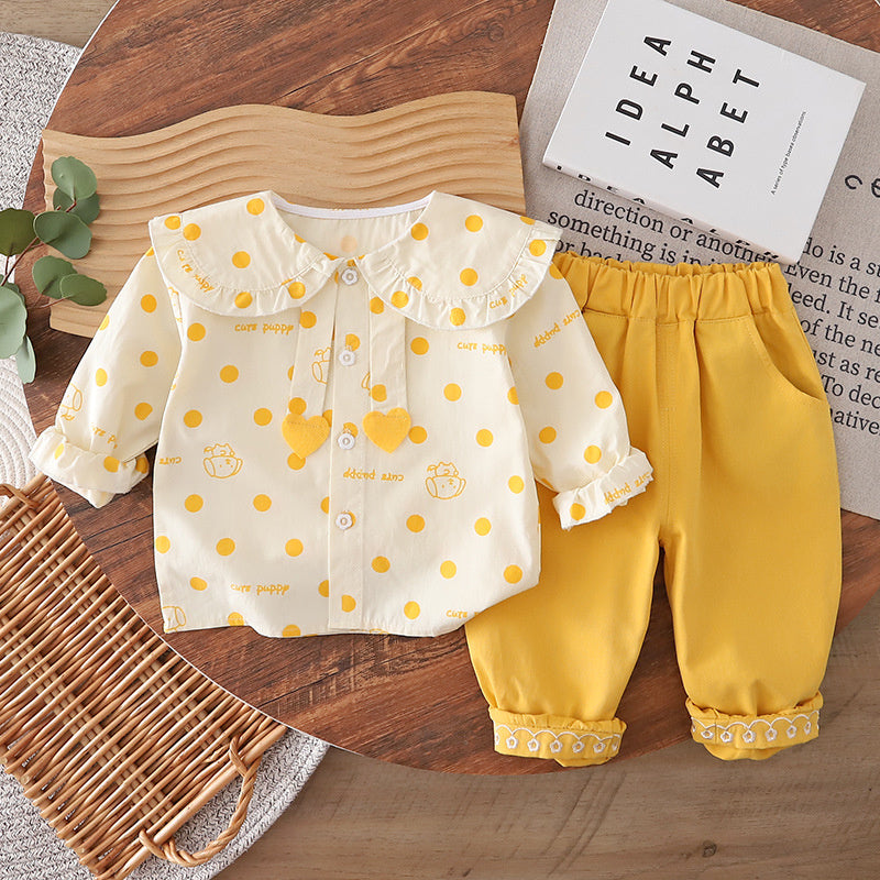 Girls' Spring Outfit 2026 New Fashionable Clothing, Children's Pants, Stylish Puppy Shirt Two-Piece Set for Baby Girls
