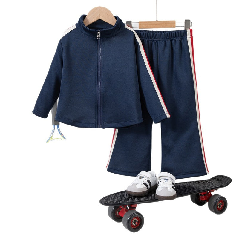 Girls' Clothing 2025 Spring and Autumn Children's Sportswear Sweatshirt Jacket Flared Pants Two-Piece Set Sporty Style