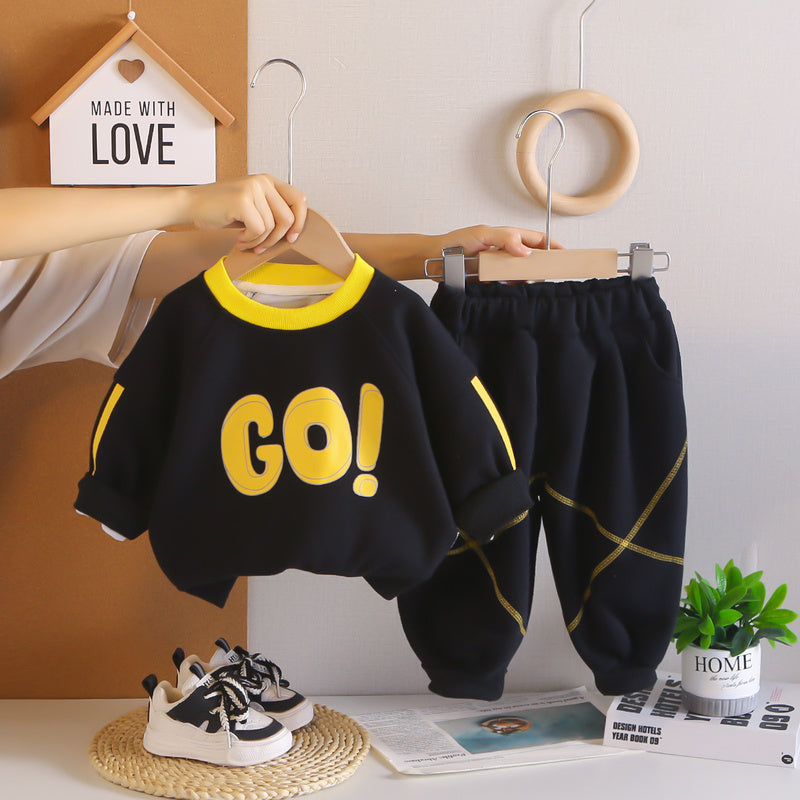 Cute Sweatshirt 2026 New Baby Spring and Autumn Clothes Children's Wear Boys' Fashionable Two-Piece Set Trendy