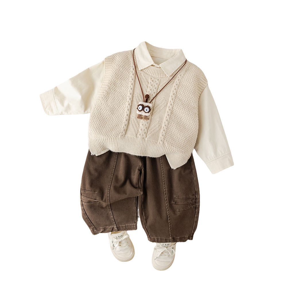 Baby boy spring outfit set, stylish handsome toddlers, 2-piece baby clothing for 1-3 years old, with pendant and sweater, trendy three-piece set