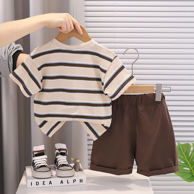 Boys' Suit 2026 New Style Children's Baby Striped Short-Sleeve Summer Outfit Versatile Casual Two-Piece Set Trendy