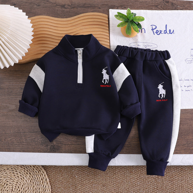 Boys' Outfit Set 2026, New Long-Sleeve Half-Zip Color-Block Two-Piece Set, Fashionable Baby Spring and Autumn Children's Trend