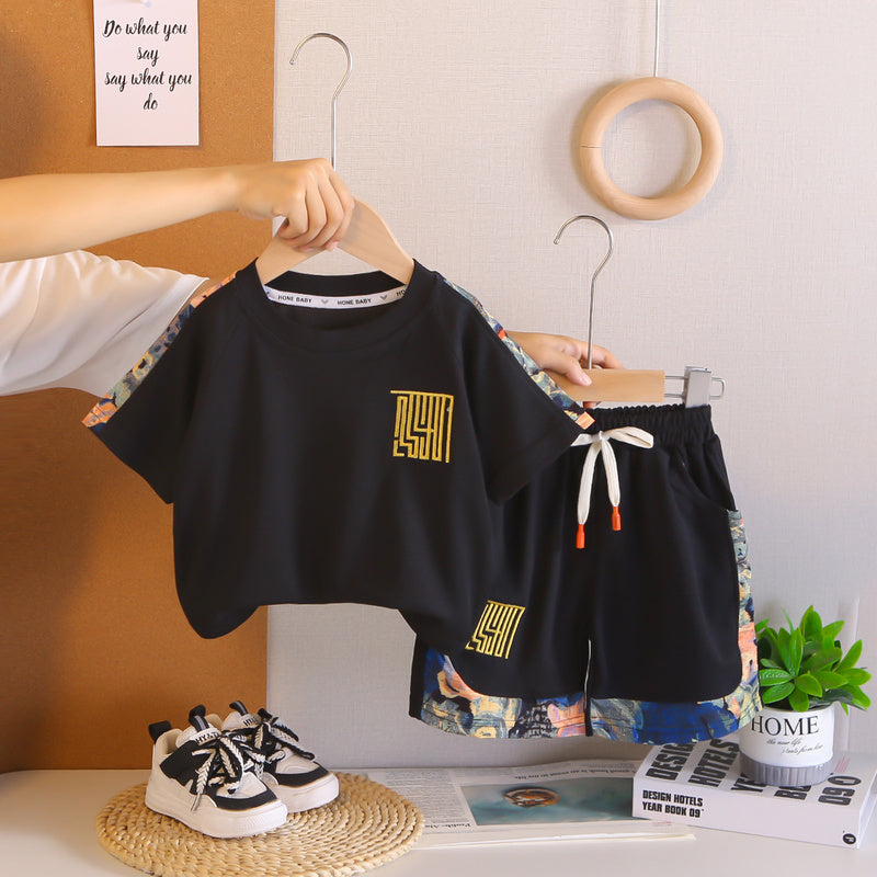 Boys' color-blocked short-sleeve suit outfit 2026 new model children's summer thin style casual clothing for boys and toddlers
