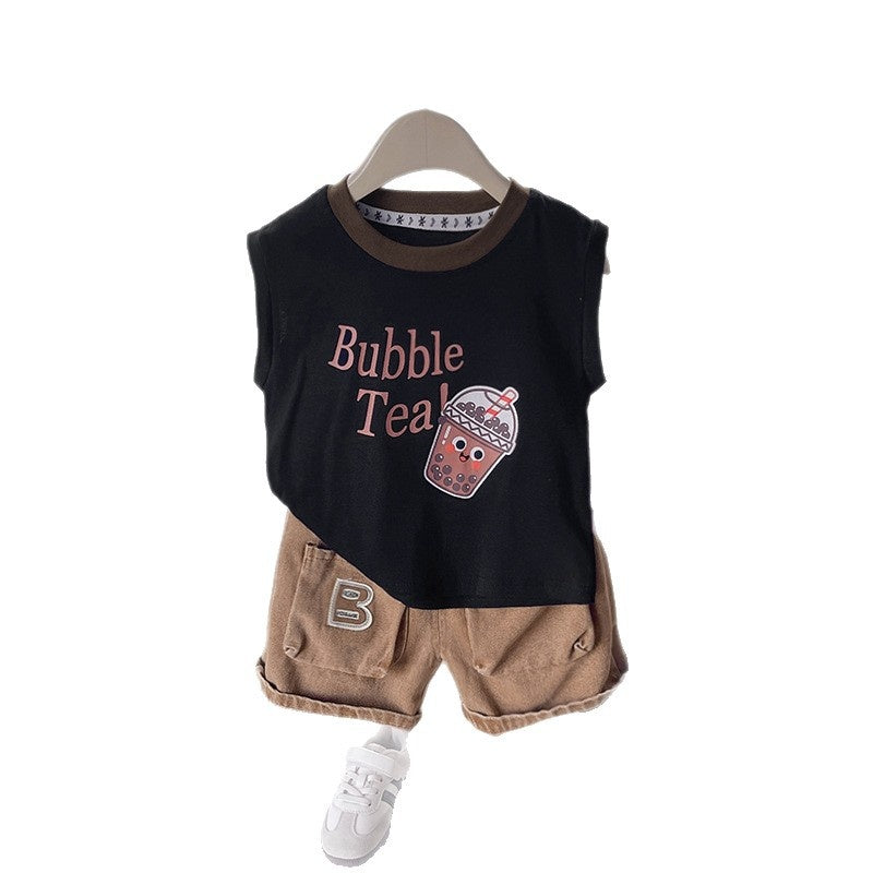 Children's outfit new stylish boys' cartoon short-sleeve t-shirt and shorts baby clothing summer infant clothes