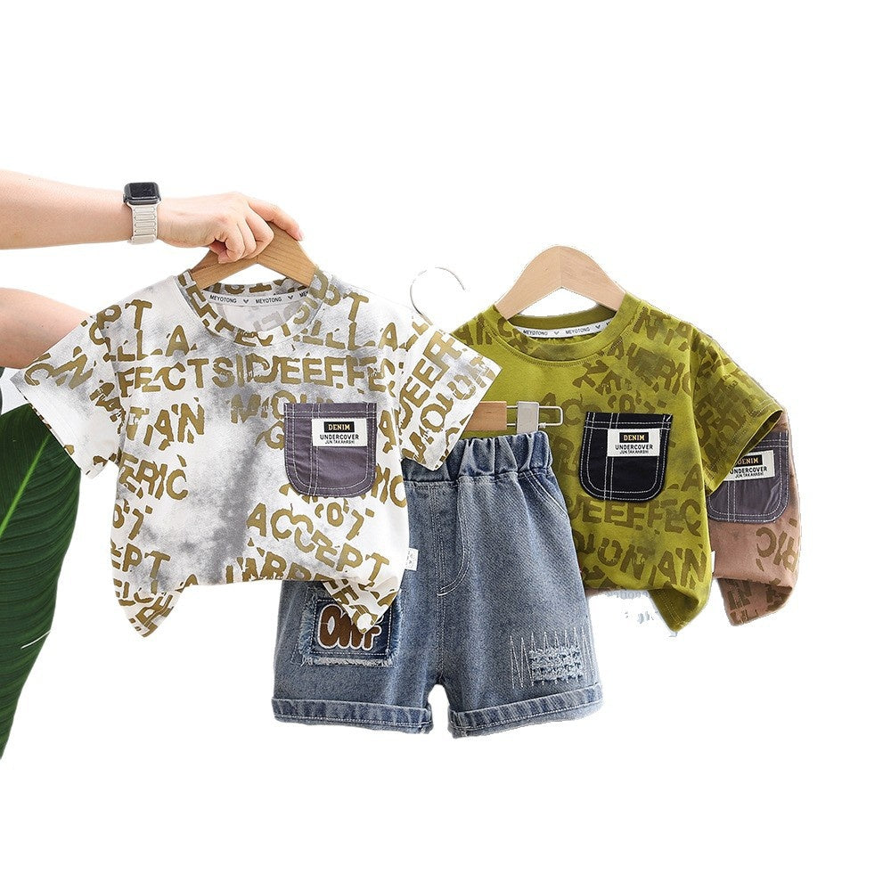 Boys' 2026 New Set: Infant and Toddler Pocket Short-Sleeve Casual Two-Piece Outfit Baby Summer Clothes