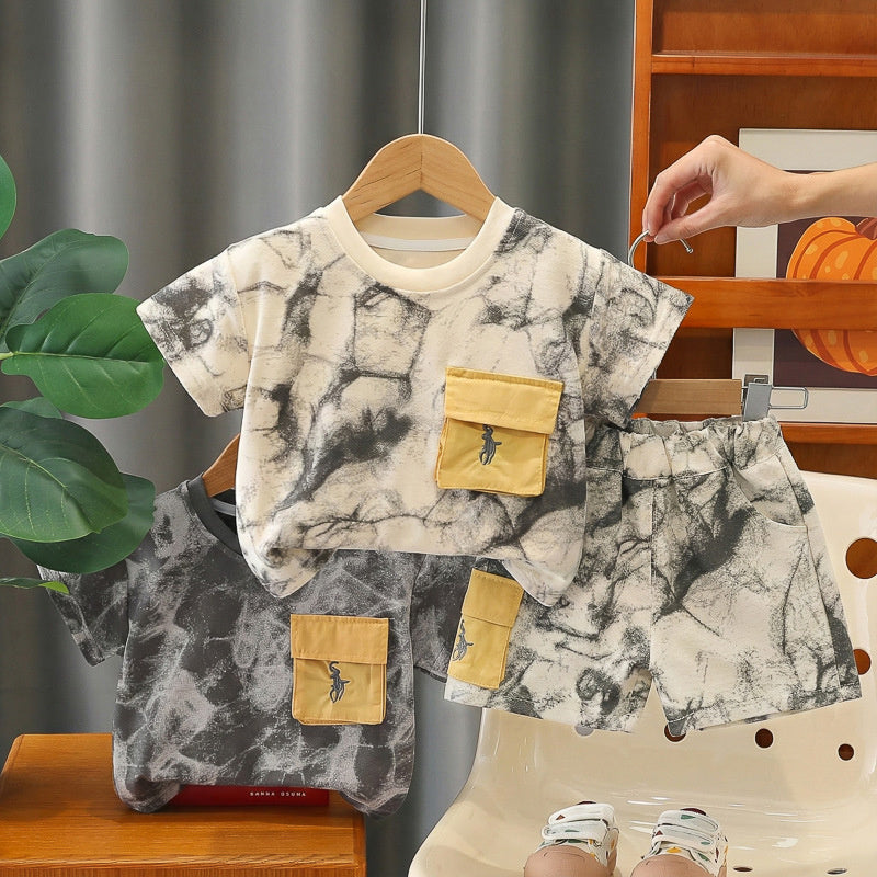 Baby Outfit Set 2026 New Model Boys Stone Pattern Camouflage Short Sleeve Shorts Infant Children's Summer Stylish Clothes