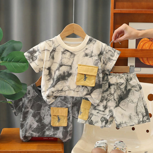 Baby Outfit Set 2026 New Model Boys Stone Pattern Camouflage Short Sleeve Shorts Infant Children's Summer Stylish Clothes