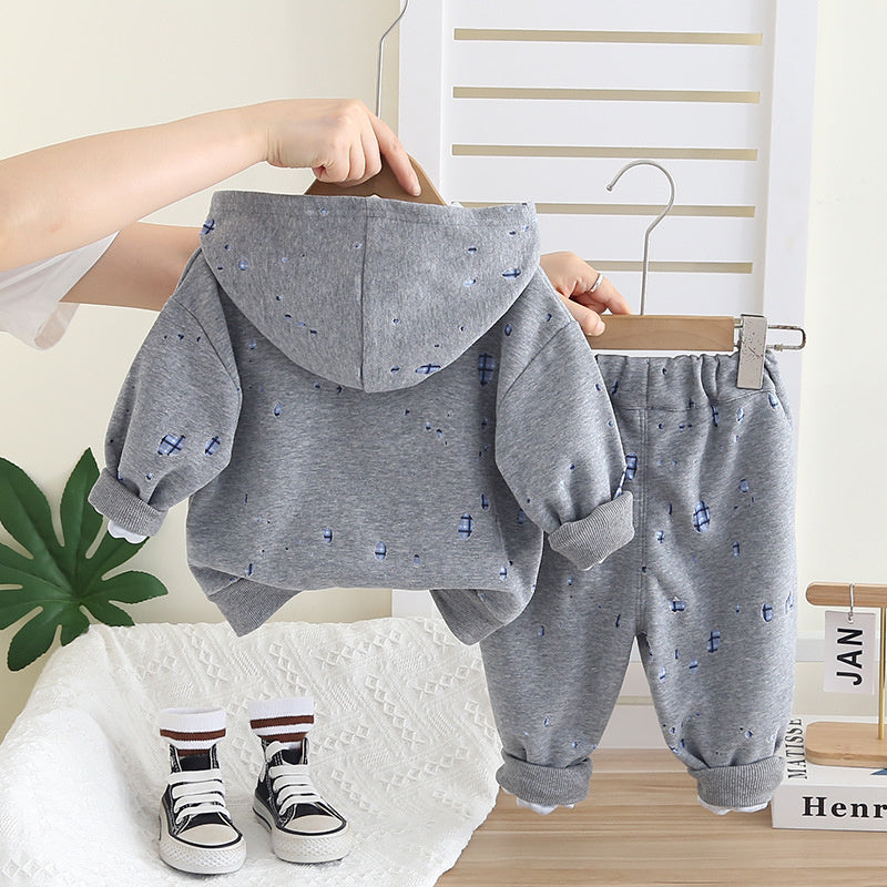 Boys' Stylish Zipper Jacket Set Spring Autumn 2025 New Fashionable Korean Style Clothes for Children and Toddlers