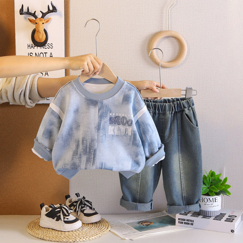 Boys' Spring and Autumn Sports Tie-Dye English Sweatshirt Two-Piece Set Children's Casual Long-Sleeve Clothes Baby Stylish Outfit