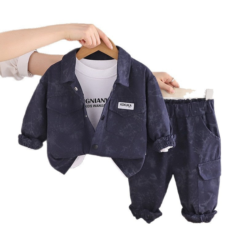 Boys' Spring Tie-Dye Workwear Three-Piece Set 2026 New Fashionable Spring-Autumn Stylish Baby Outfit for Young Children