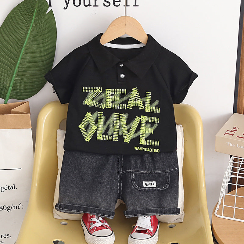 New stylish outfit thin graffiti short-sleeve two-piece set baby boys, trendy summer clothing for children