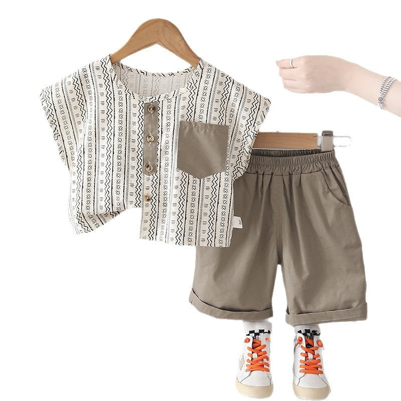 Baby Summer 2026 New Fashionable Children's Thin Cardigan Cotton Short-Sleeve Shorts Two-Piece Set Trendy