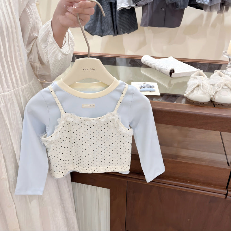 Girls' Outfit 2026 New Fashionable Baby Girl Autumn Clothing Children's Polka Dot Strap Three-Piece Set Wholesale