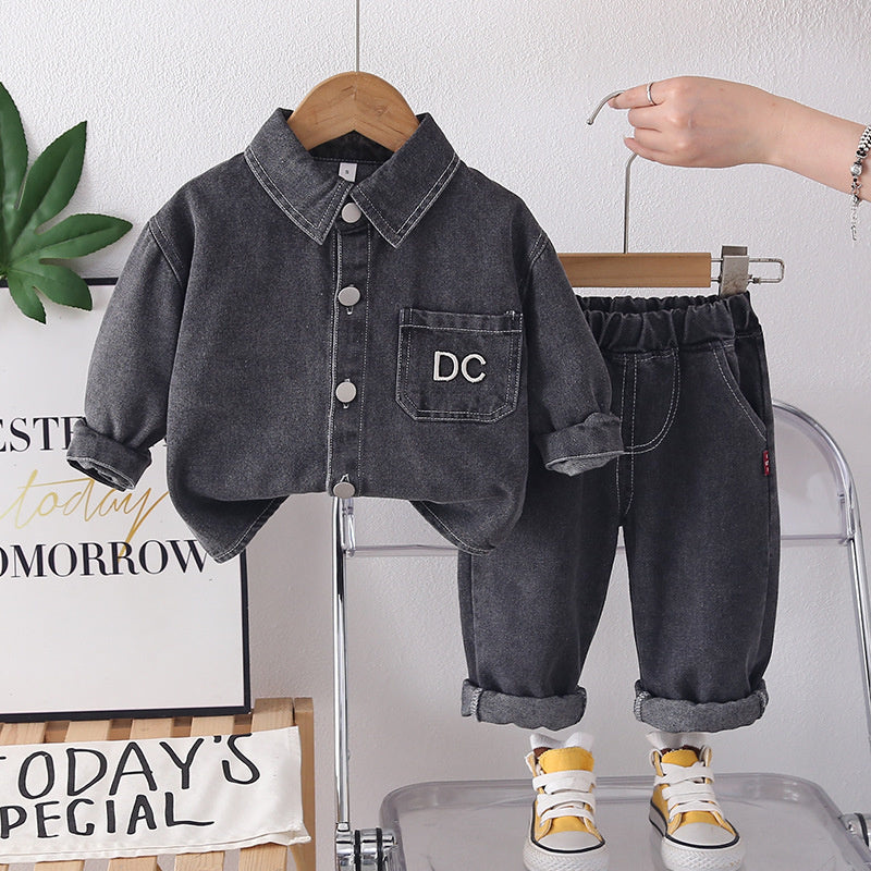 Boys' Denim Suit Outfit 2026 New Trendy Children's Clothing Baby Spring and Autumn Fashionable Two-Piece Set